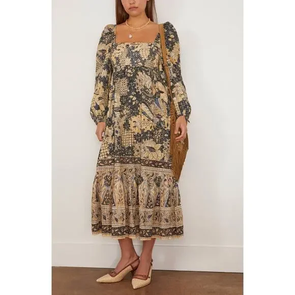 ULLA JOHNSON Natilda Puff Sleeve Midi Dress in Bellflower Size 8 - Picture 2 of 11